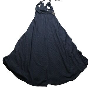 Lulus Dress Womens Small Navy Swiss Dot‎ Maxi Halter Neck Flowy Formal Evening